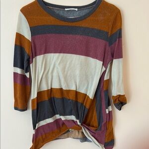 Reborn J Gray Purple Tie Front 3/4 Sleeve Sweater